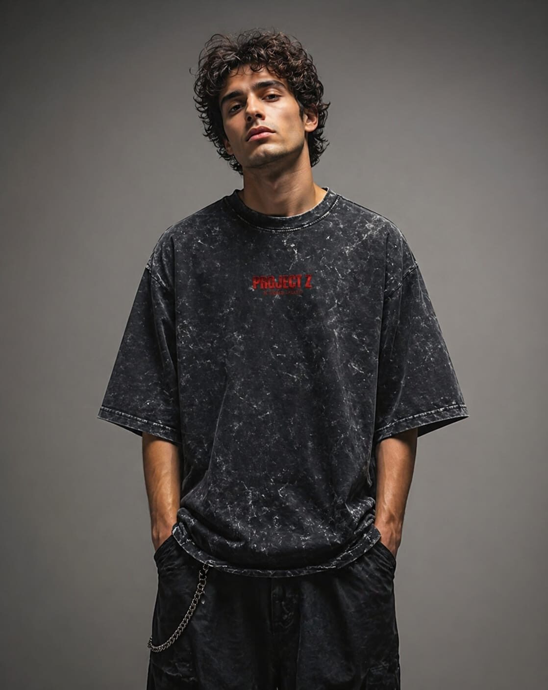 PROJECT Z acid-wash tee, front