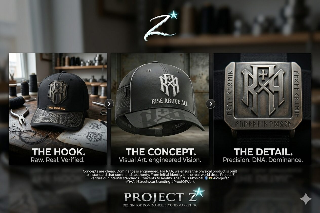 RAA Rise Above All concept board — The Hook, The Concept, The Detail